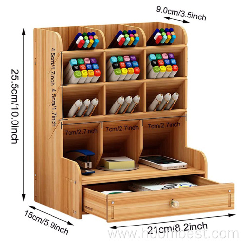 Desk Pencil Holder Wood Desktop Stationery Storage